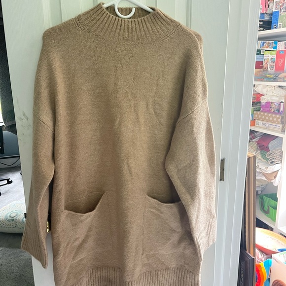Cozy Tan Knit Sweater dress with Pockets - Picture 1 of 4